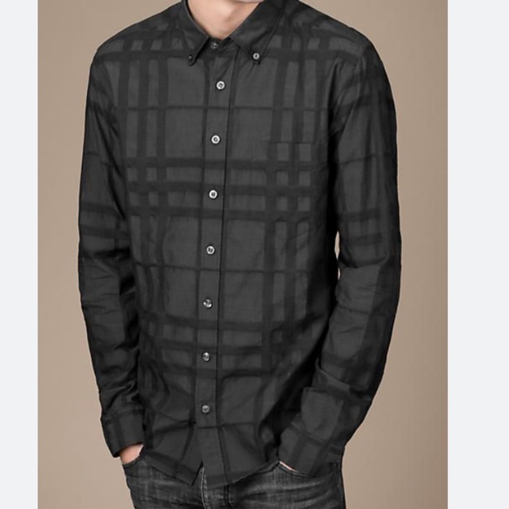 Burberry Brit Dark Grey Checked Cotton Long Sleeve Button Front Shirt M